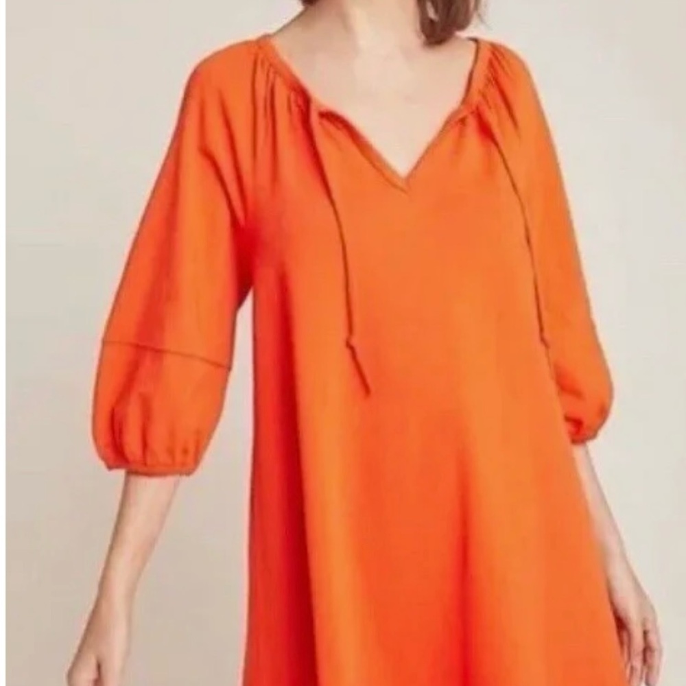 Vibrant Orange Dress with Puff Sleeves